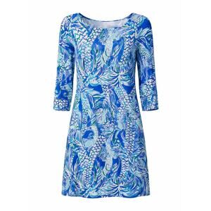 Lilly Pulitzer Blue Green Print Shift Dress 3/4 Sleeve - Small